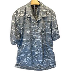 Cooke Street Hawaiian Shirt Men's Sz XL Blue/Green/White Left Pocket 100% Cotton